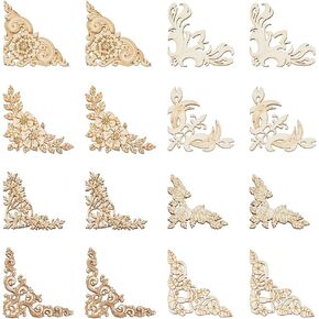 Superfindings 32pcs 8 نمط إطار خشب ورقة زهرة للأثاث الحرفي DIY أجوف خارج قطع الخشب غير المكتم