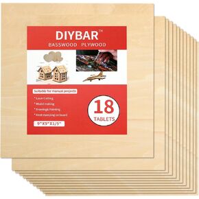 18pcs Basswood الخشب الرقائقي للحرف اليدوية لوحات الخشب غير المكتملة لقطع الليزر ، حرق الخشب ، نماذج معمارية ، تلطيخ (12 × 12 بوصة (18pack))