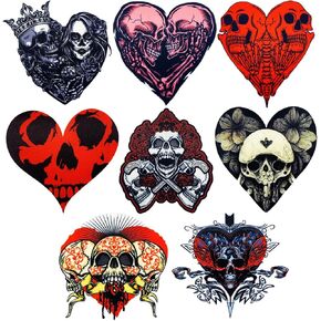 8Pcs Latest Version Multifunctional Patch(not Embroidered Patch), Self-Adhesive Skull in The Heart Shape Patch Applique for Clothes, Bags, etc, DIY Accessories