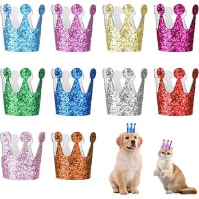 Small Dog Birthday Hats, 10 Pieces Mini Party Hats for Stuffed Animals Multicolor Cat Birthday Hat Adjustable Dog Birthday Party Hats for Small Medium Large Cats Dogs Pet Birthday Party Accessories