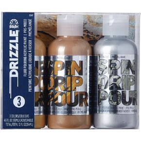 FolkArt, Mad Drizzle Metallics Pre-Mixed Acrylic Set, Set of 3 Premium High Gloss Finish Fluid Pouring Paints Perfect for Indoor & Outdoor Arts and Crafts Projects, 50417