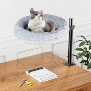Cat Bed for Desk - 360° Rotating & Adjustable, Supports Up to 40lbs, Removable & Washable, Nest Bed Attachment Round Cat Hammock for Desk
