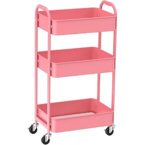 MAX Houser 3-Tier Kitchen Cart Multifunctional Rolling Utility Cart with Lockable Wheels, Storage Craft Art Cart Trolley Organizer Serving Cart Easy Assembly for Office, Bathroom, Kitchen (Turquoise)