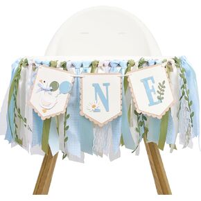 One Silly Goose High Chair Banner - Boys First Birthday Party Decorations, Blue Goose 1st Birthday Banner, Vintage Goose Animal Themed High Chair Photo Props