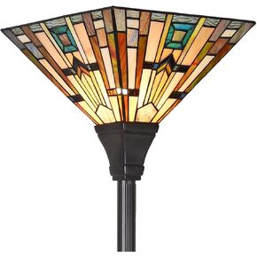 Tiffany Torchiere Floor Lamp,70" Tall Stained Glass Floor Light,Antique Style Mission Standing Corner Lamp for Living Room Bedroom and Home Office