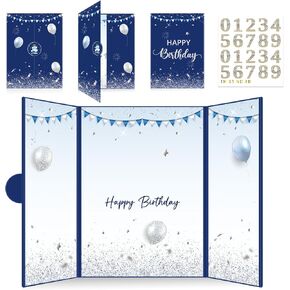 INNORU Large Birthday Guest Book, Birthday Party Signing Card Board for All Ages, Happy Birthday Alternative Signature Supplies Blue