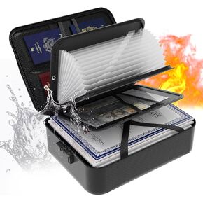 Fireproof Document Box with Accordion File Folder,Important Document Organizer with Lock,4-Layer Fire Proof File Box for Documents,Certificates,Important Document Storage for Home,Bussiness Trip