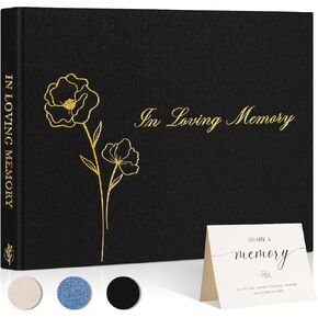 Lanpn Funeral Guest Book for Celebration of Life, Linen Memorial Service Registry Guest Book, Funeral Favors Sign in Books for Guests, Memory Book for Funeral with Memory Table Sign, Blue