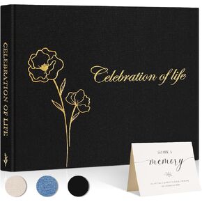Lanpn Funeral Guest Book for Celebration of Life, Linen Memorial Service Registry Guest Book, Funeral Favors Sign in Books for Guests, Memory Book for Funeral with Memory Table Sign, Blue