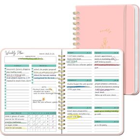 Weekly Planner - 57 Weeks Undated Daily Weekly To Do List Notebook with Goals & Habit Tracker, Spiral Binding Weekly Planner Notebook for Women & Men, Work and Home, 6.3"x8.5", Pink