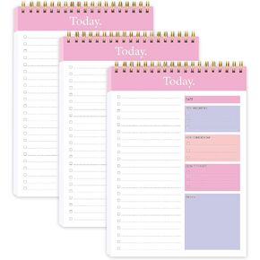 To Do List Daily Planner Notepad 52 Sheets 6.5"x 9.8" Task Planning Pad with Top Priorities, Notes,For Tomorrow,Don't Forget Your Productivity for School, Office, Home,Spiral Bindding (3 Pack)