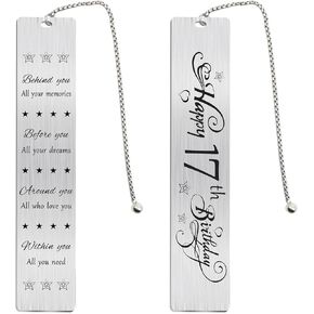 Jzxwan Happy 17th Birthday Gifts for Teen Girls Boys, 17 Year Old Birthday Bookmark Gift for Women Men, Seventeen Bday Present Decorations for Him Her