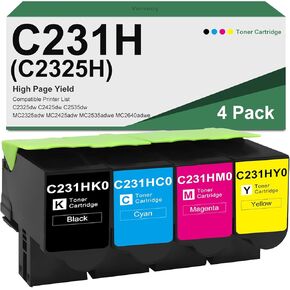 C231H C231HK0 C231HC0 C231HM0 C231HY0 HIgh Yield 4PK Toner Cartridge Replacement for Lexmark C231H C2325H Toner Cartridge for C2325 C2425 C2535 MC2325 MC2425 MC2535 Printer (BK/C/M/Y, 4 Pack)