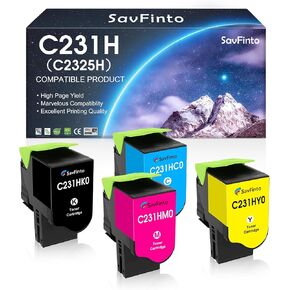 C231H C2325H Toner Cartridge C231HK0 C231HC0 C231HM0 C231HY0 Replacement for Lexmark C2325 C2325dw MC2325adw C2425 C2425dw MC2425adw C2535 C2535dw MC2535adwe C2640 MC2640adwe (BCYM, 4-Pack)
