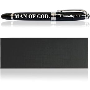 Christian Pen for Men Friends Colleagues, Encouragement Gift for Him, Birthday Gift, Promotion Gift, Ballpoint Pen Gift, Man of God Pen Gift, Black Stylish Classic Ballpoint Pen in Matching Gift Case