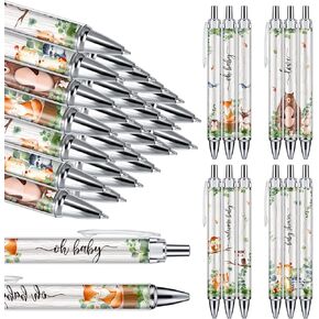 Chuangdi 12 Pcs Baby Shower Ballpoint Pens Black Medium Point 1mm Pen Reusable Retractable Cute Pens for Men Women Smooth Writing and Journaling School Office Supplies Favors (woodland animals)