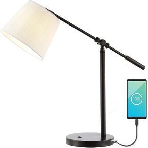 JONATHAN Y JYL1129A Troy 24" Classic Contemporary Iron LED Task Lamp with USB Charging Port Industrial, Minimalist Bedside Desk Nightstand Lamp, Oil Rubbed Bronze