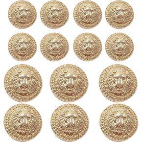 14Pcs Metal Blazer Button Set, Lion Head Buttons Vintage Gold Buttons for Blazer, Coat, Uniform, Shirt, Suit and Jacket (15mm,23mm,Gold)