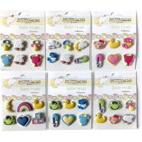 Buttons Galore Baby Hugs Button Set – 36-Piece Baby-Themed Craft & Sewing Buttons, Includes Ducks, Booties & Pacifiers for DIY, Scrapbooking & Nursery Decor