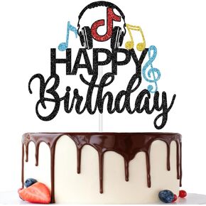 Tik Tok Happy Birthday Cake Topper ، Musical Digital Cake Topper ، Tik Tok Fans Gifts Homps ، Flitery Music Music Music Decorts Decorations Forms Forms for Boys Girls Teens