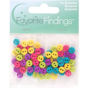 Blumenthal Lansing Favorite Findings Mini Round Buttons, Pack of 75, All One Size and Style, Doll Clothes, Button Flowers and Stacking - Bright Green, Hot Pink, Yellow and Purple