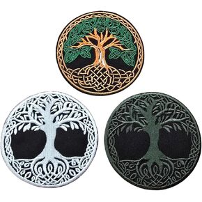 Set of 3 pcs 3.90 inch Tree of Life Patch - Embroidered Celtic Tree of Life Iron on Sew on Best for Jean Tshirt Cap Jacket Repair or New