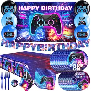 Cocomigo 116pcs Video Game Birthday Decorations for Boys, Gamer Birthday Party Decorations Include Video Game Backdrop Plates Balloons Gamer Birthday Banner Video Game Party Decorations Serves 25