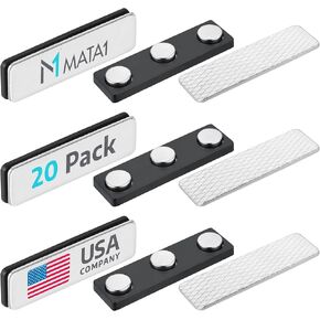 Mata1-USA No-Pin Design Name Tag Magnets (3 Badge Holder Magnets, 1.75 x 0.4 inches), Name Tag Magnet Backs w/ 3 Extra-Strong Neodymium Magnets for ID Badge Holders