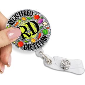 Registered Dietitian Retractable Badge Reel with Glitter, Cute Fruits Vegetables Badge Holder for Nurse, Registered Dietitians, ICU Med Surg, Clinical Dietitian, RD Gift for Dietitian in Kuwait
