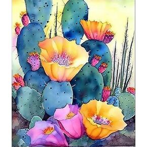 Kaliosy 5D Diamond Art Painting Cactus Flower by Number Kits, Paint with Diamonds Art Color Plant DIY Full Drill, Crystal Craft Cross Stitch Embroidery Decoration 30x40cm?12x16inch?