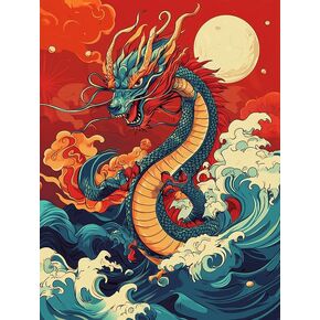 Pavemlo 5D Diamond Art Kits for Adults Dancing Dragon, Full Drill Diamond Art Animals Pictures Paint with Diamonds, DIY Cross Stitch Jewel Art Rhinestone Craft for Home Wall Decor 12x16 Inch