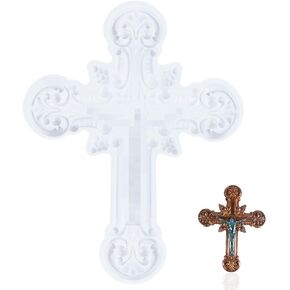 VILLCASE Cross Shape Resin Mold for Crafts, Crucifix Silicone Casting Mold for DIY Wall Ornament Epoxy Crafts Making Mold, Jesus Wall Hanging Home Church Decor 8x6.3x0.66 Inch