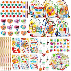 144 PCS Art Paint Party Fords Supplies - مجموعات الطلاء المصغرة ، ملصقات الوشم الدقيقة للطلاء ، حقائب الظهر الرباط ، مثالية لزخارف الحفلات ذات الطابع الفني