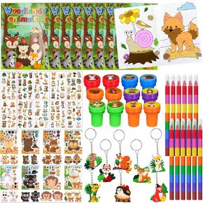 72Pcs Woodland Animals Coloring Book with Crayons Bulk，Forest Creatures Party Favors Goodie Bags Fillers,Wild Animal Birthday Party Supplies Face Stickers Tattoo Prizes Gift for Woodland Animal Party