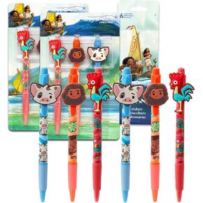 Disney Moana Party Favors Set for Kids - Bundle with 6 Moana Pens with Rubber Character Clip, 6 Sticker Sheets, and More | Moana Party Supplies for Boys and Girls
