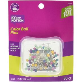 Dritz Sew 101, 1-1/4", 80 Count, Assorted Colors Ball Pins