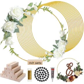 15 Pcs 12Inch Metal Floral Hoop Wreath Centerpiece Table Decorations with 15 Pcs Place Card Holders, Gold Craft Hoop Rings for DIY Wedding Decorations, Wall Hanging Crafts, and Dream Catchers
