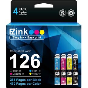 E-Z Ink (Remanufactured Ink Cartridge Replacement for Epson 126 Ink Cartridges T126 to Use with WF-3540 WF-3520 WF-7010 WF-7510 Workforce 630 Workforce 545 Stylus NX430 NX330(BCMY,4 Pack)
