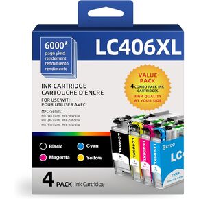 Skydo LC406XL Ink Cartridges for Brother LC406 XL LC406XL LC 406 Replacement Work for Brother MFC-j4335DW MFC-j6555DW MFC-j4535DW MFC-j5855DW Printer(Black, Cyan, Magenta, Yellow, 4 Packs)