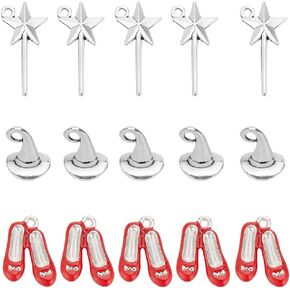 SUNNYCLUE 1 Box 60Pcs Magical Charms Bulk Magic Themed Charms Tibetan Style Red Ballet Shoes Star Magician Stick Halloween Witch Hat Charms for Jewelry Making Charms DIY Earrings Necklaces Bracelets