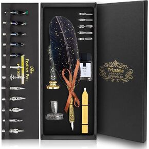 Calligraphy Pen Set, Feather Pen, Calligraphy Pen Set, Quill And Ink Set, Calligraphy Set For Beginners, Feather Pen And Ink Set, Quill Pen And Ink Set, Quill Pen (BlackFeather)