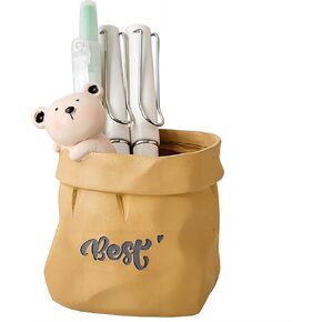 Cute Pen Holder for Desk,Creative Cute Pet Pencil Holder,resin material, Nordic Retro Style Pen Organizer for Desk, Makeup Brush Organizer (Bear)