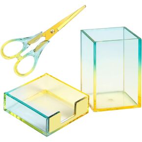 Acrylic Office Supplies, Multicolor Office Supplies and Accessories Includes Scissors, Pen Holder, Sticky Notes Holder Desk Accessory Kit, Office Gift for Women, Office Lady, Office Clerks