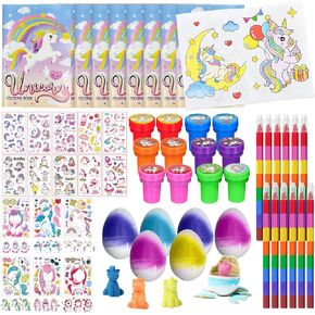 Cinrobiye 72Pcs Unicorn Coloring Book with Crayons Party Favors Set,unicorn pinatas Goodie Bags Fillers,rainbow birthday party Games Craft DIY Kit Face Stickers Tattoo for girls birthday