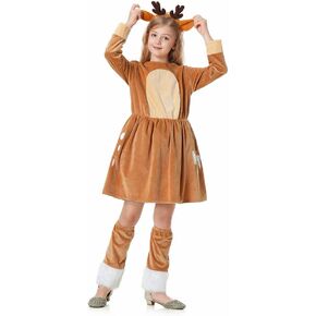 Reindeer Costume Girls Deer Dress Outfit with Headband for Kids Christmas Halloween Birthday Party Animal Dress Up
