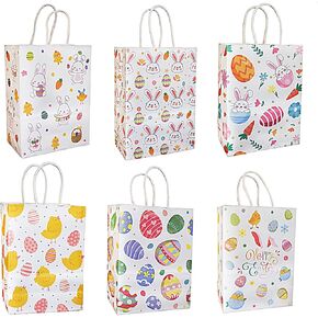 Infanote 24 Pcs Easter Gift Bags Bulk Goodie Bags with Handles Treat Paper Bags for Candy Cookies Bunny Egg Hunt Gift Wrapping Supplies Party Favors Easter Basket for Kids Boys Girls