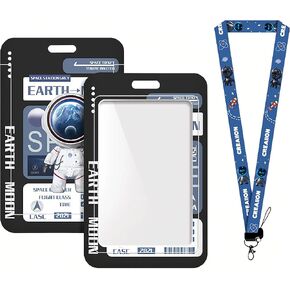 Kids Lanyards for Id Badges, Cute Badge Holder with Lanyard, Kawaii Astronaut Vertical ID Card Protector for Boys (Orange)