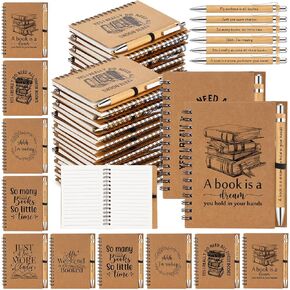 Thenshop 12 Sets Book Lover Gifts for Women Include Librarian Inspirational Spiral Notebook Motivational Pen Book Club Library Lovers Gift Reading Journal for Reader Student teacher (Brown)