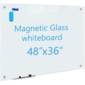 Glass Dry Erase Black Board - Magnetic Blackboard 48"X36" Frameless White Board Clear Glass Boards with Super Strong Magnets, Wall Mounted for Office, Classroom and Home