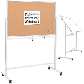 Excello Global Products 48" x 32" Reversible Whiteboard/Corkboard on Wheels (White Frame)
